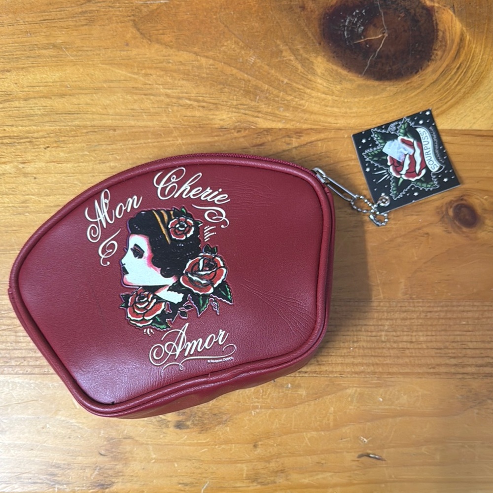 Sourpuss Red "Mon Cherie Amor" Floral Portrait Wristlet